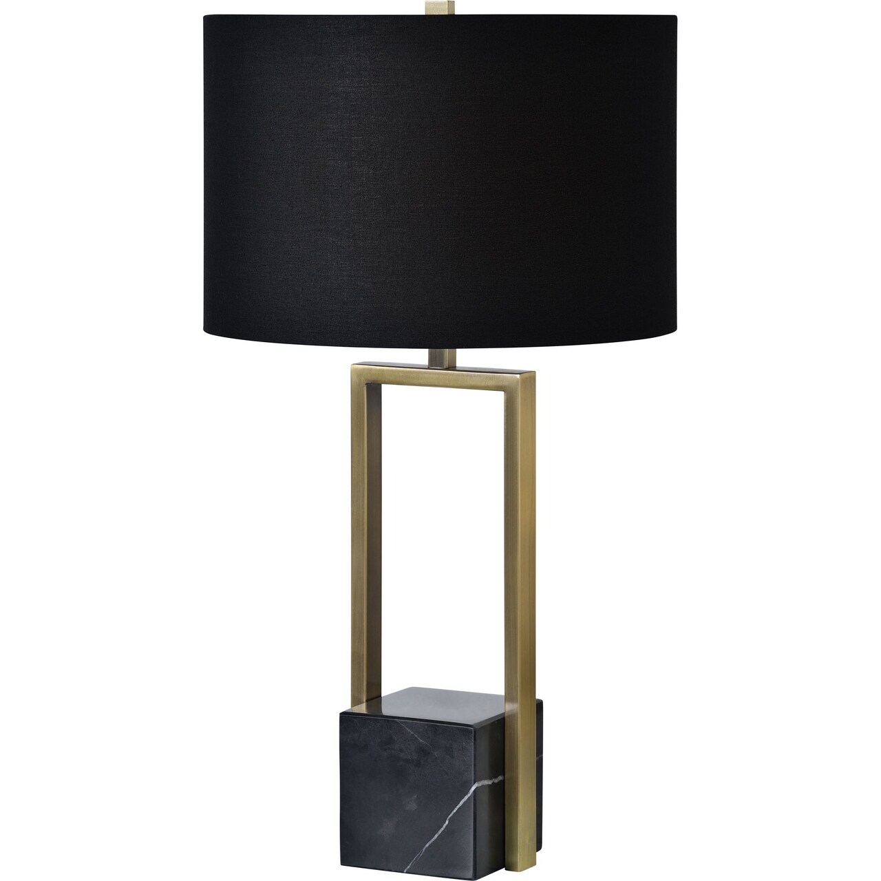 Signature Home Collection 27.75" Antique Brass Marble Table Lamp with Black Shade